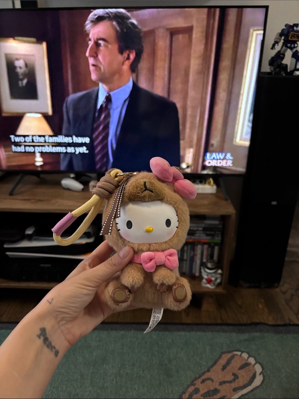 Hello Kitty Brown Plush Charm with Pink Bow and Strap